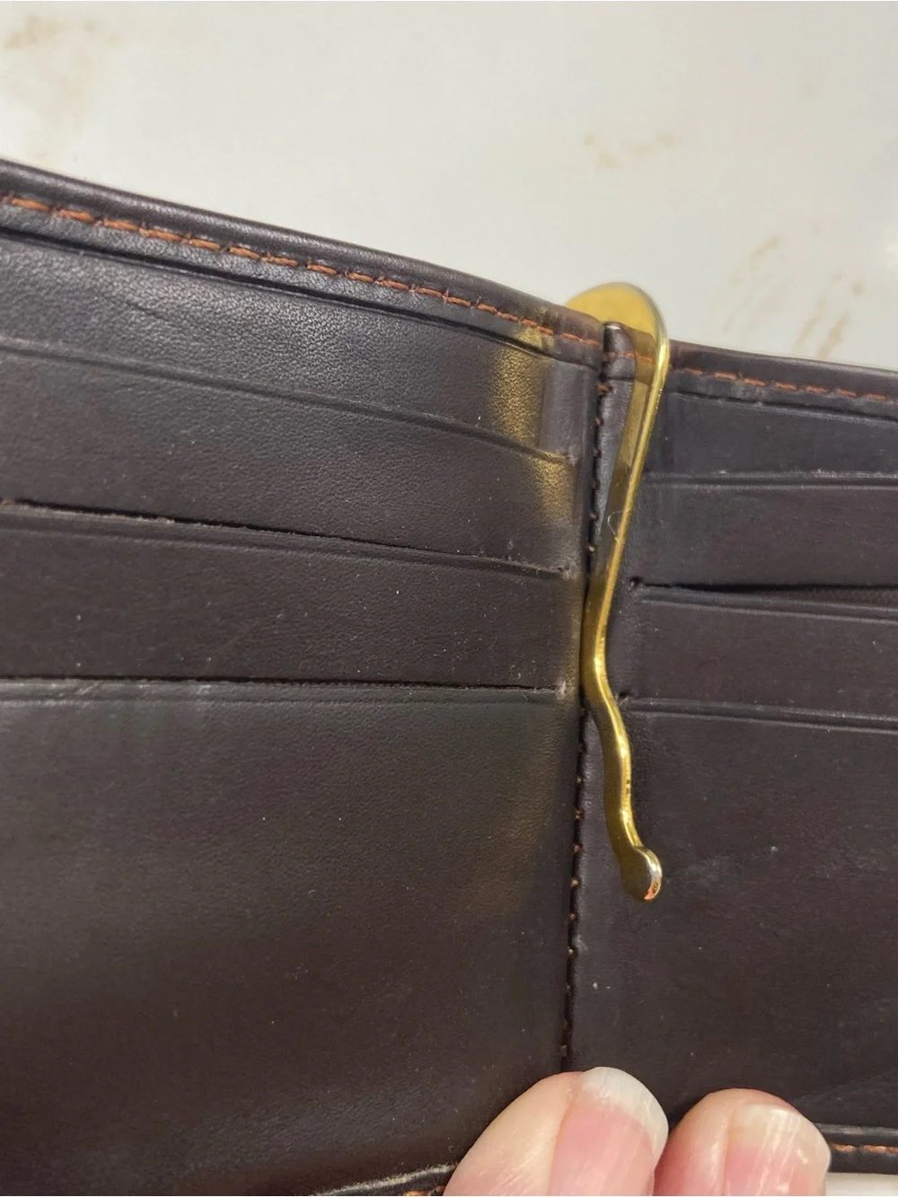 Vintage Dopp Satin Cowhide Leather Bifold Money Clip Wallet Brown 80s 90s